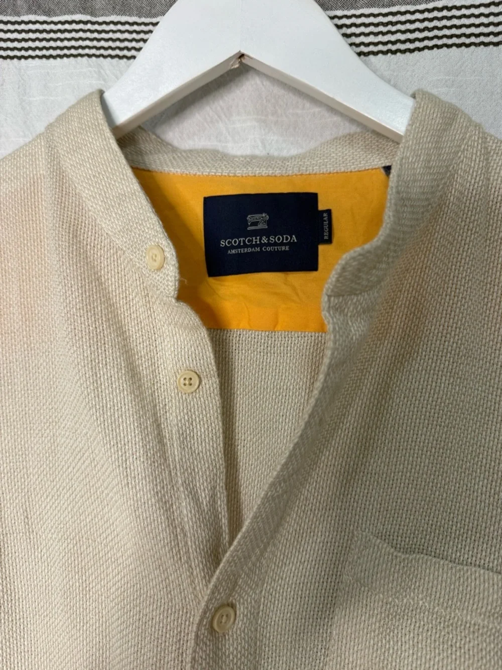 Men's Scotch and Soda, Lino Weave Band Collar Button-Up Shirt size L - Picture 3 of 15